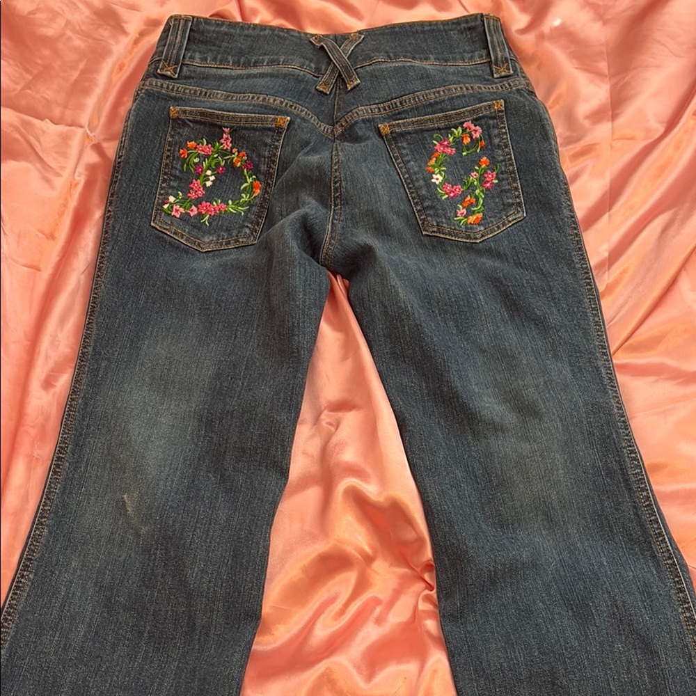 Dolce & Gabbana Blue Boot Cut Jeans with Floral Embroidery